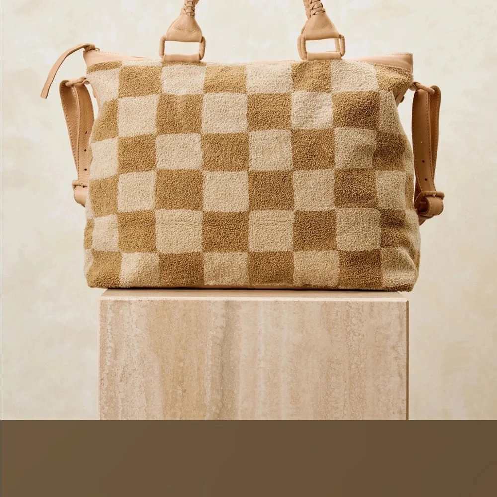 Checkered Tan and Cream Women's Bag - Picture 1 of 12